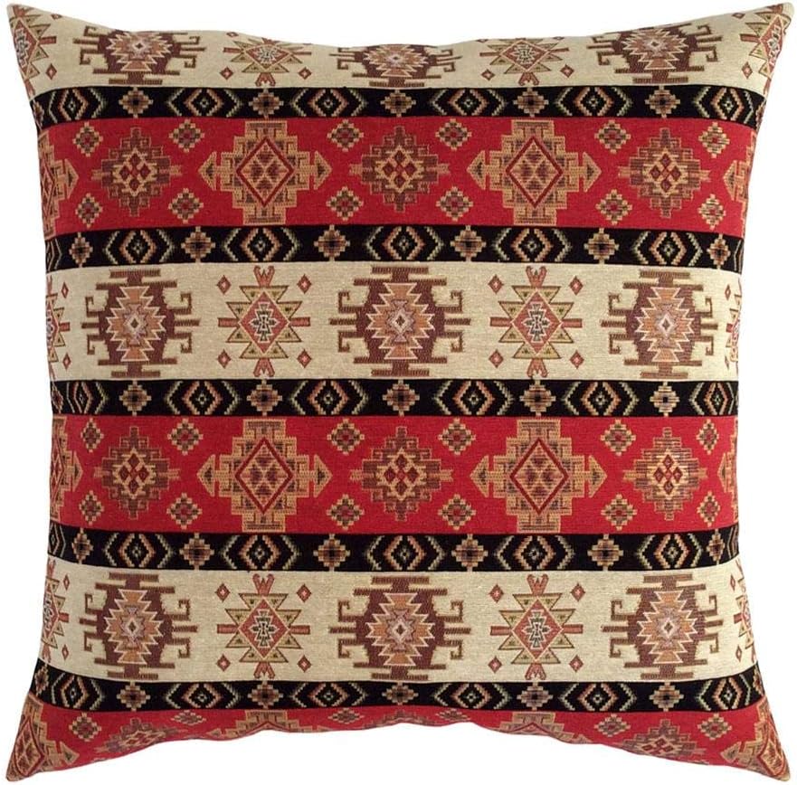 Large Throw Pillow Covers Red and Cream Kilim - 22 x 22 Inches Decorative Pillows, Boho Room Decor for Couch, Bohemian Square Case for Farmhouse, Moroccan Shams, for Sofa, Patio