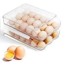 Walnutt Kitchen Rolling Egg Container for Refrigerator with Lid, 36 Large Capacity Egg Holder for Refrigerator,Egg Storage Container Organizer,Egg Tray for Refrigerator (2 Layer)
