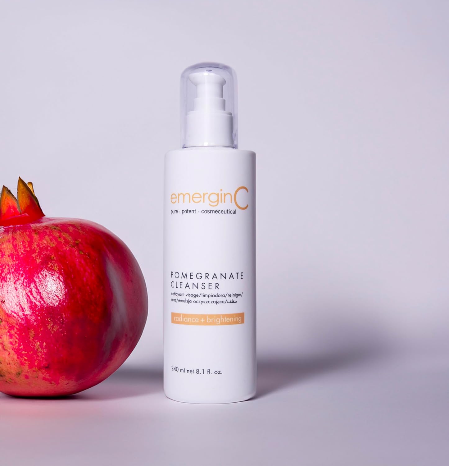 emerginC Pomegranate Gel Cleanser - Hydrating Face Wash with Fruit Extracts + Green Tea - Contains Vitamins A, C + E (8.1 oz, 240 ml)