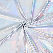 PH PandaHall Iridescent Silver Metallic Foil Fabric 1.5 m Wide Stretch Shiny Fabrics Foil Spandex Fabric for DIY Sewing Crafting Event Decoration Costumes Cosplay Christmas Halloween 1 m