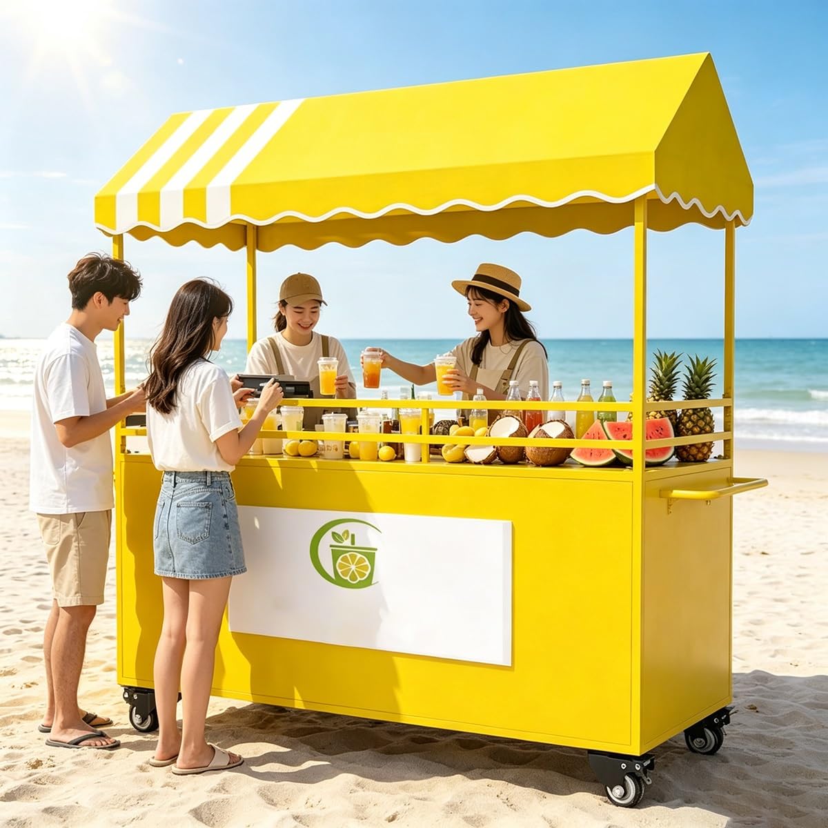 Carro de Venta Ambulante con Toldo, Puesto de Comida Callejera con Ruedas | Puesto de Mercado Carro de Venta con Amplio Espacio de Almacenamiento y Asa para Mercados,Cafeterías(Blue,120cm)