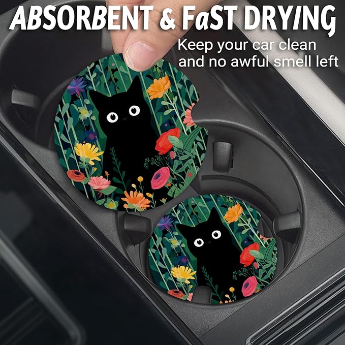 Posavasos Yonlevres para Auto, 2.75", Antideslizantes, 2 Unidades, Gato Negro miniatura 2