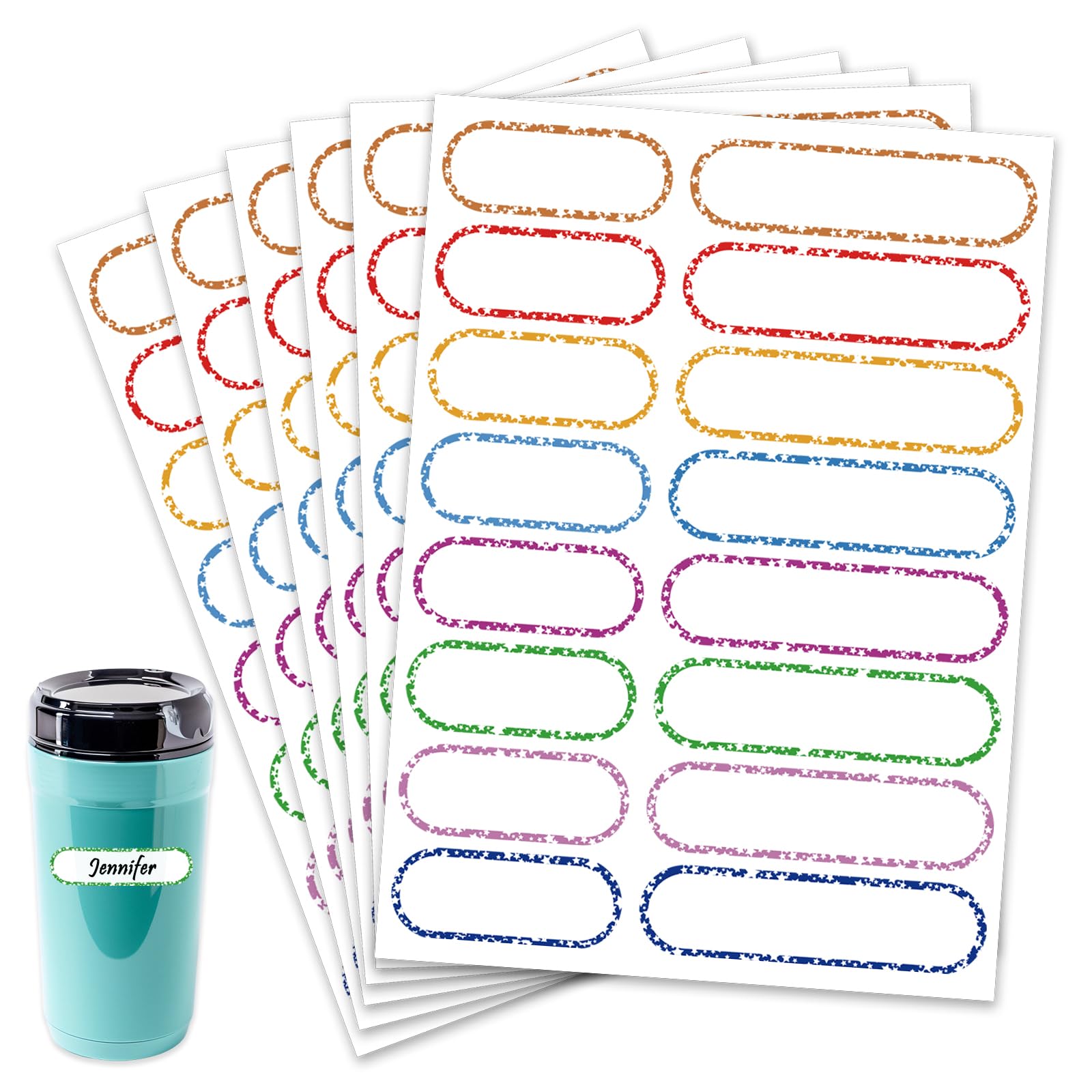 96 PCS Waterproof Bottle Labels, Write-On Kids Name Labels, Self-Laminating Self-Adhesive Bottle Strickers for Daycare School, Assorted Sizes & Colors