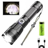 Flashlight Rechargeable Zoomable Adjustable Brightness 10000 High Lumens 1200 Meters Long Beam Super Bright LED Flash Light with Power Display Waterproof for Camping,Christmas Gifts (2400mAh)