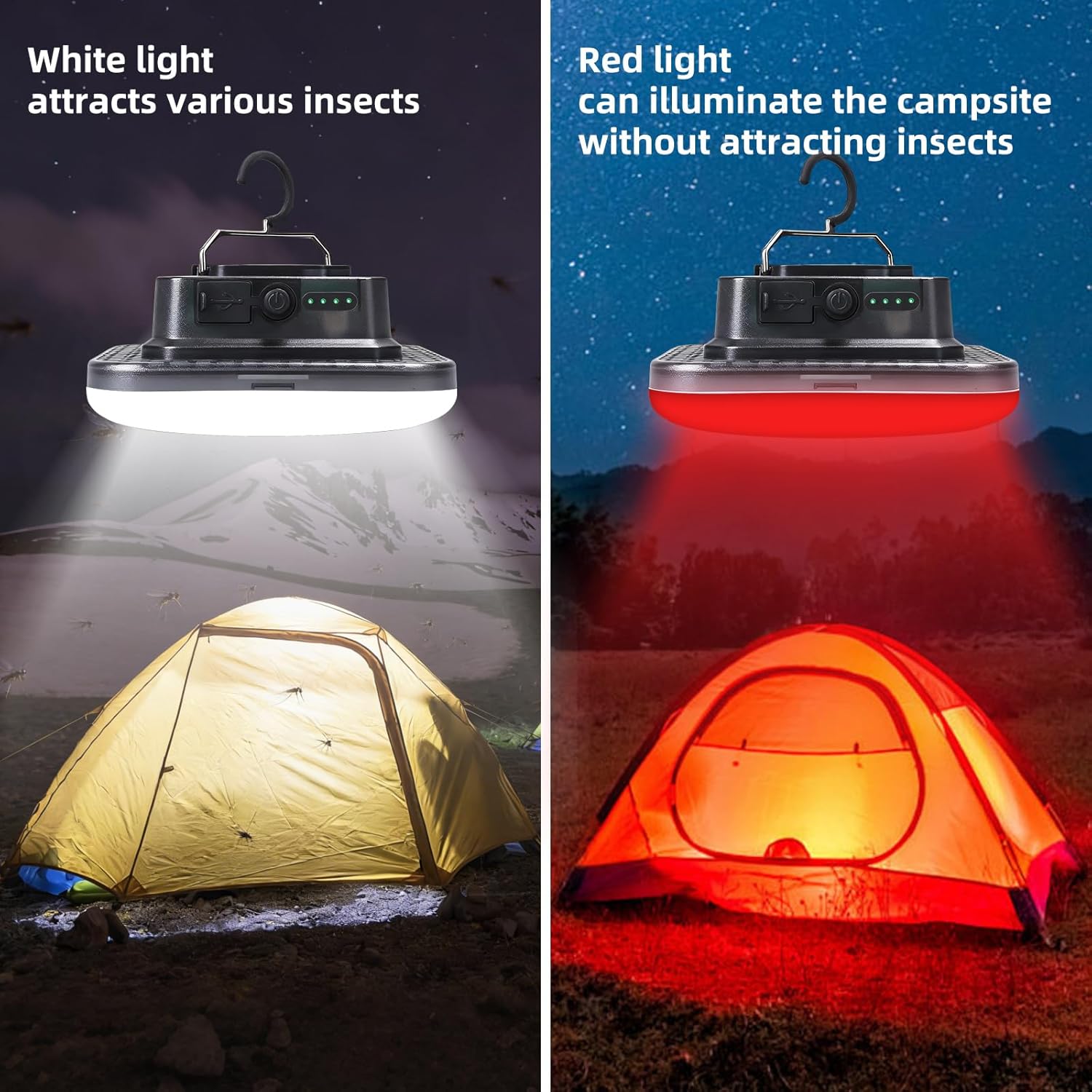TD 10000mAh Rechargeable Hanging Tent Red Light Camping Light with Magnet,30W 4000LM(White/Red/Pink/SOS) Not Attract Insect LED IP45 Waterproof Tent Light for Camping, Fishing, Emergency, Halloween