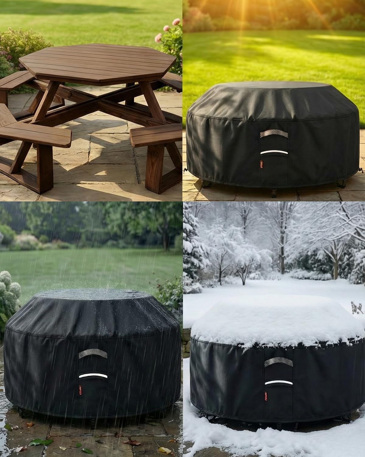 Deosk 94 Inch Outdoor Picnic Table Cover Waterproof Patio Table Covers for 6/8 Seat Octagon Picnic Table & Chair (Black)