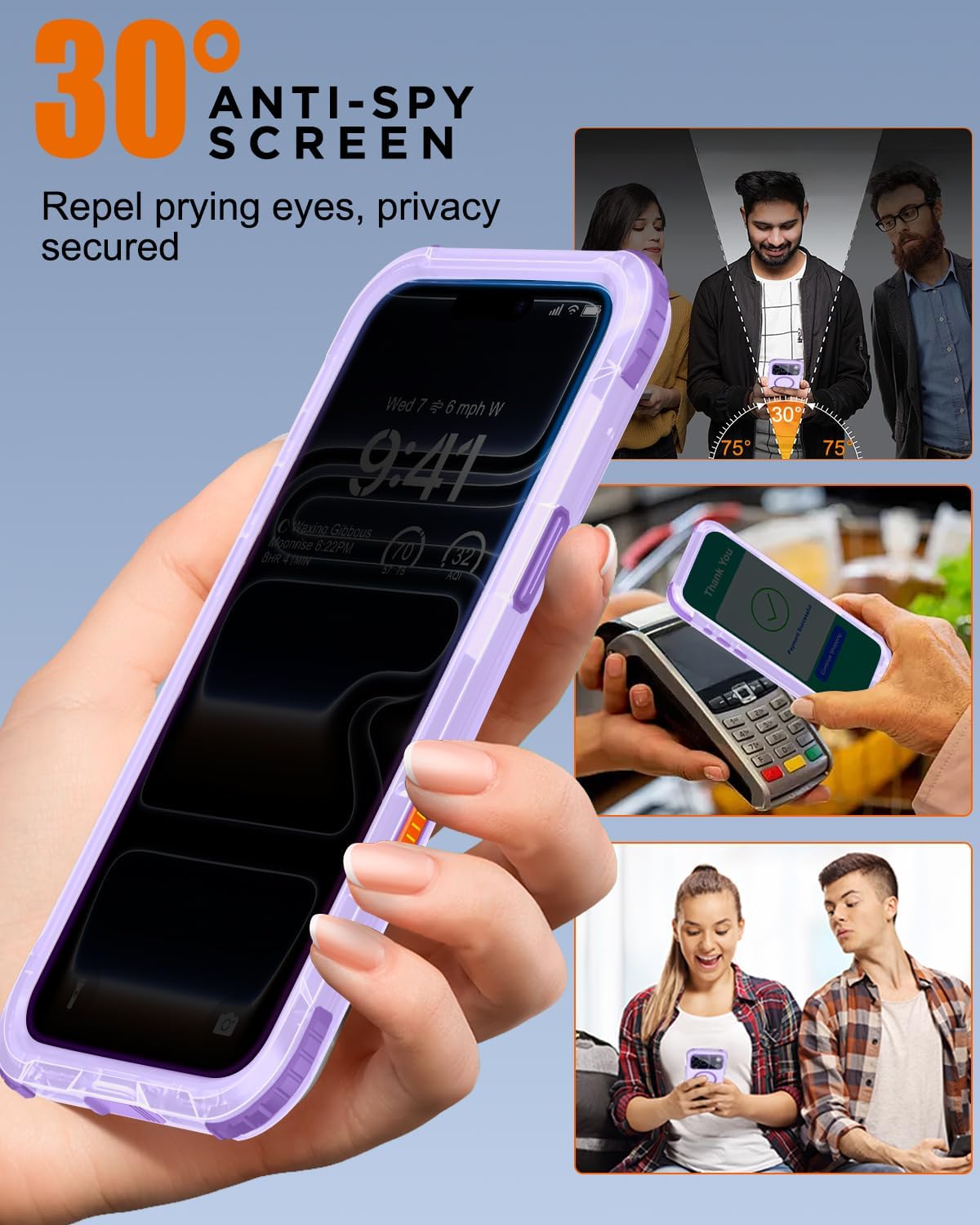 for iPhone 17 Pro Waterproof Case with Magsafe, Built-in [Privacy Screen Protector] [Lanyard], IP68 Water Proof Full Body Dustproof Anti-Spy Frosted Protective Phone Cover, 6.3" Purple