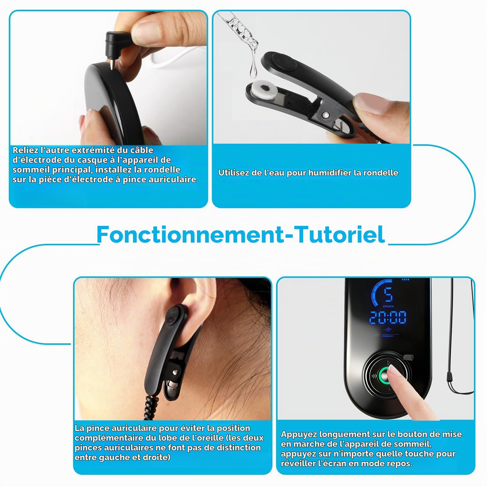 Dispositif d'aide au sommeil avec clip d'oreille, stimulation du nerf vague, 3 modes et réglage à 9 niveaux, chargement USB, outil de soulagement apaisant pour adultes accessoire de soutien du sommeil