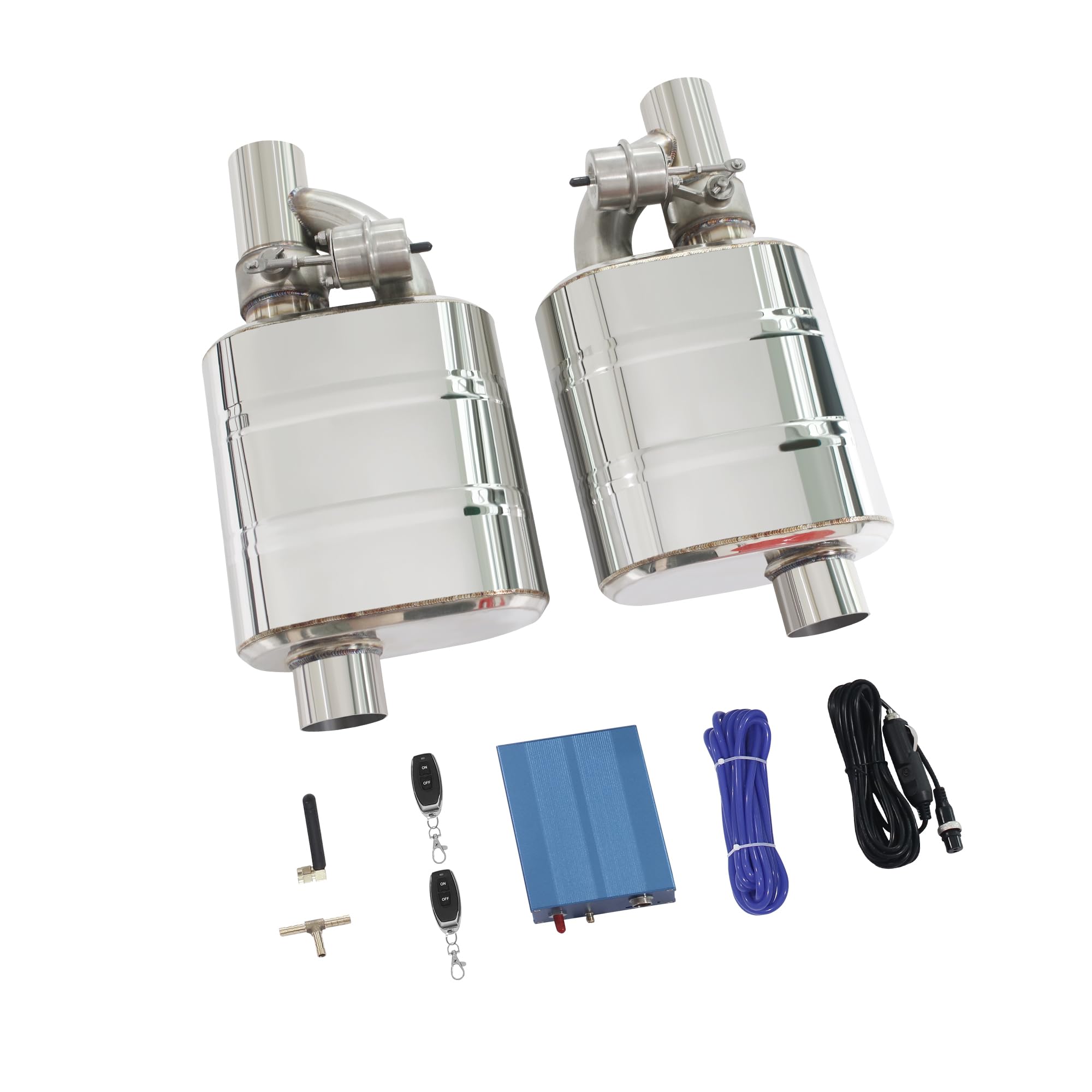 Valved Muffler Kit, Perfommance Exhaust Muffler Normally Closed Vacuum Valve Cutout Single Inlet Single Outlet Remote Control (51mm/2in muffler kit)