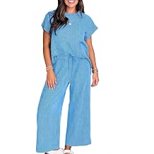 MARZXIN 2 Piece Sets For Women Ribbed Knit Loose Short Sleeve Tops and Wide Leg Pants Set Travel Outfits Lounge Sets