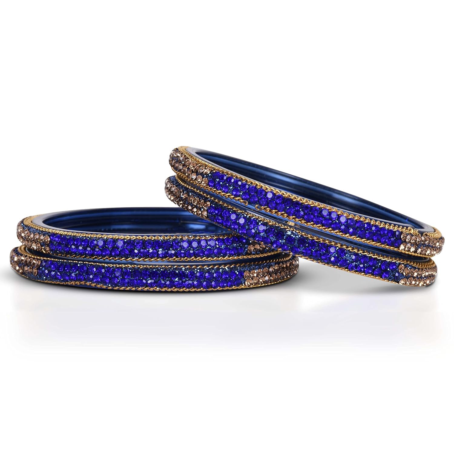 HINS Glass Bangles,14 Color Options with Gold Zari Kundan Handwork, Skin-Friendly Glass Base, Perfect for Weddings, Engagements & Festivals, Pack of 4 Bangles for Women & Brides (BLUE, 2.8) (B0D6NPJN7N) Amazon Price History, Amazon Price Tracker