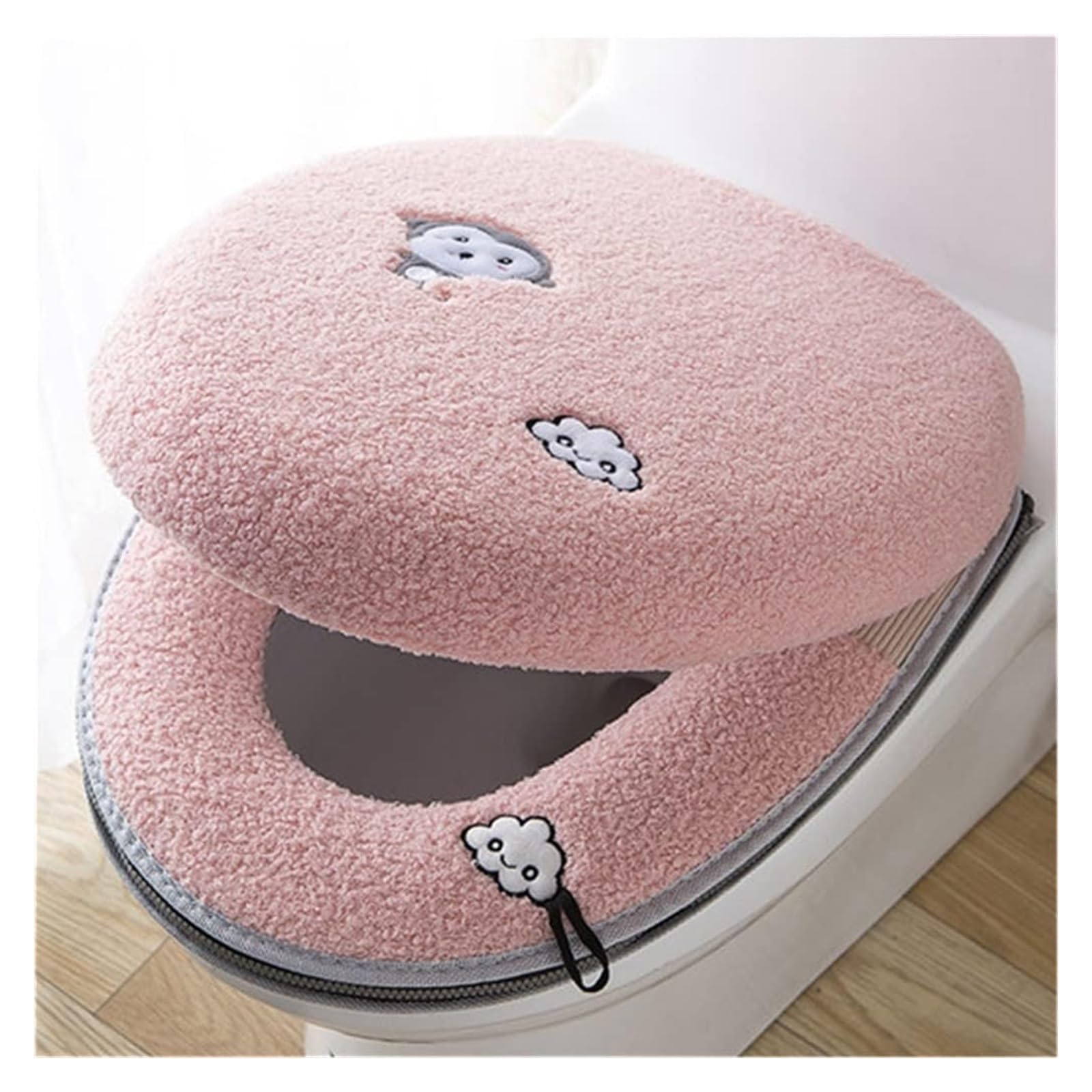 KFGISD CushionSet Bathroom Universal 2-Piece Set/Cushion Cover + Cover ，Toilet Seat Covers(Roze)