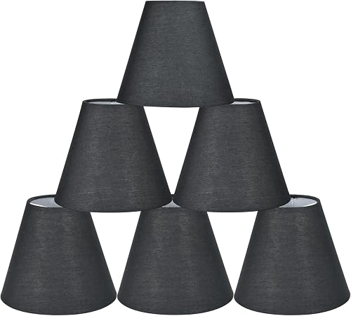 Lampwell Gero Black Clip-on Chandelier Lamp Shades Set of 6, 6" x 3" x H5", Mini