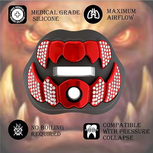 Miniatura 3 de LeCool Protector bucal de fútbol con correa conectada, 3D Beast Chrome, protector bucal para adultos y jóvenes, pieza para deportes para máximo