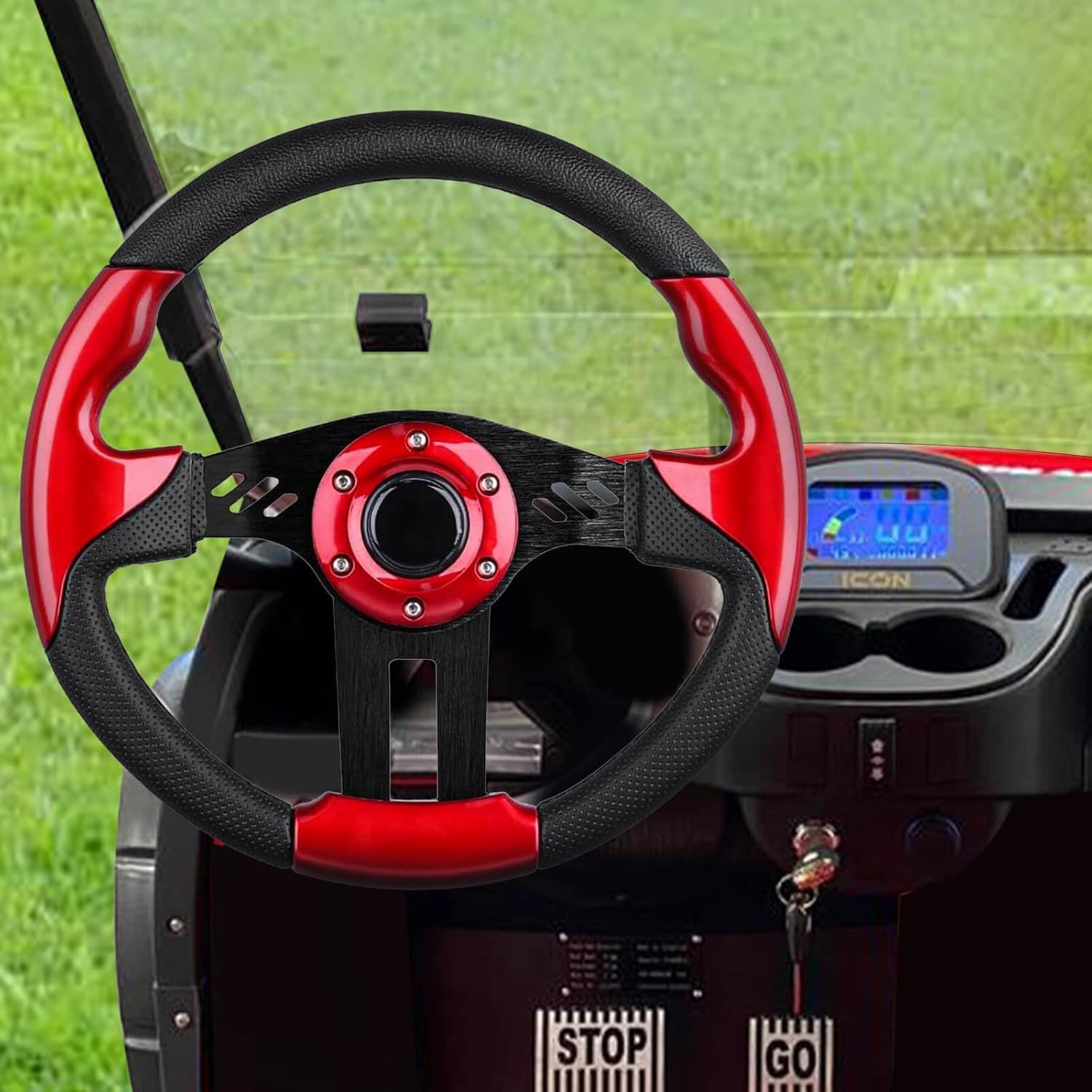 Golf Cart Steering Wheel for EZGO Club Car Yamaha Universal Steering Wheel EZGO Steering Wheel Club Car Cool Racing Style Steering Wheel Golf Cart(Steering Wheel Red)