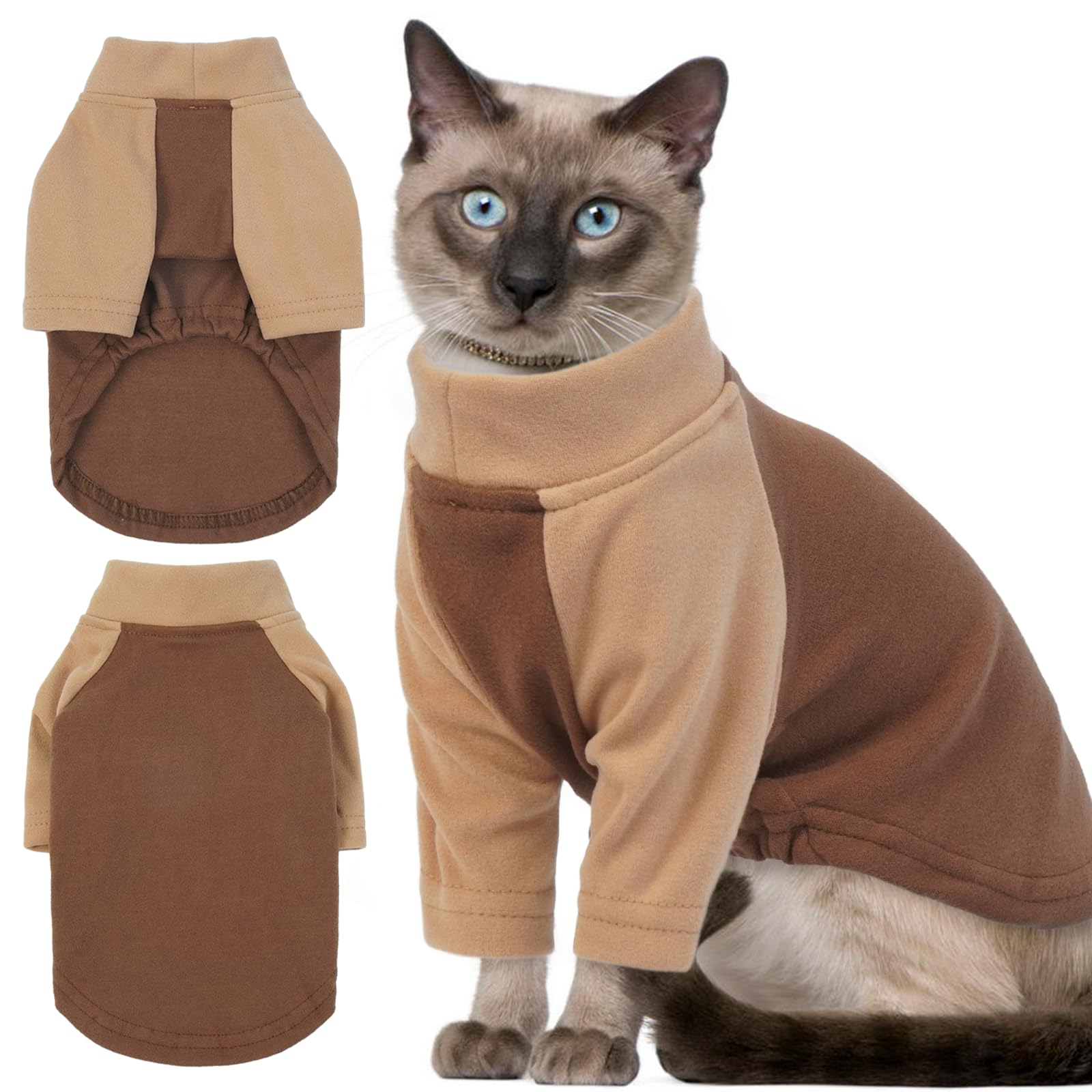 T'CHAQUE Cat Pajamas - Soft Cat Clothes& Shirts & Pajamas with Sleeves, Stretchy Sweater, Pullover Kitten Clothes, Darkbrown, Large