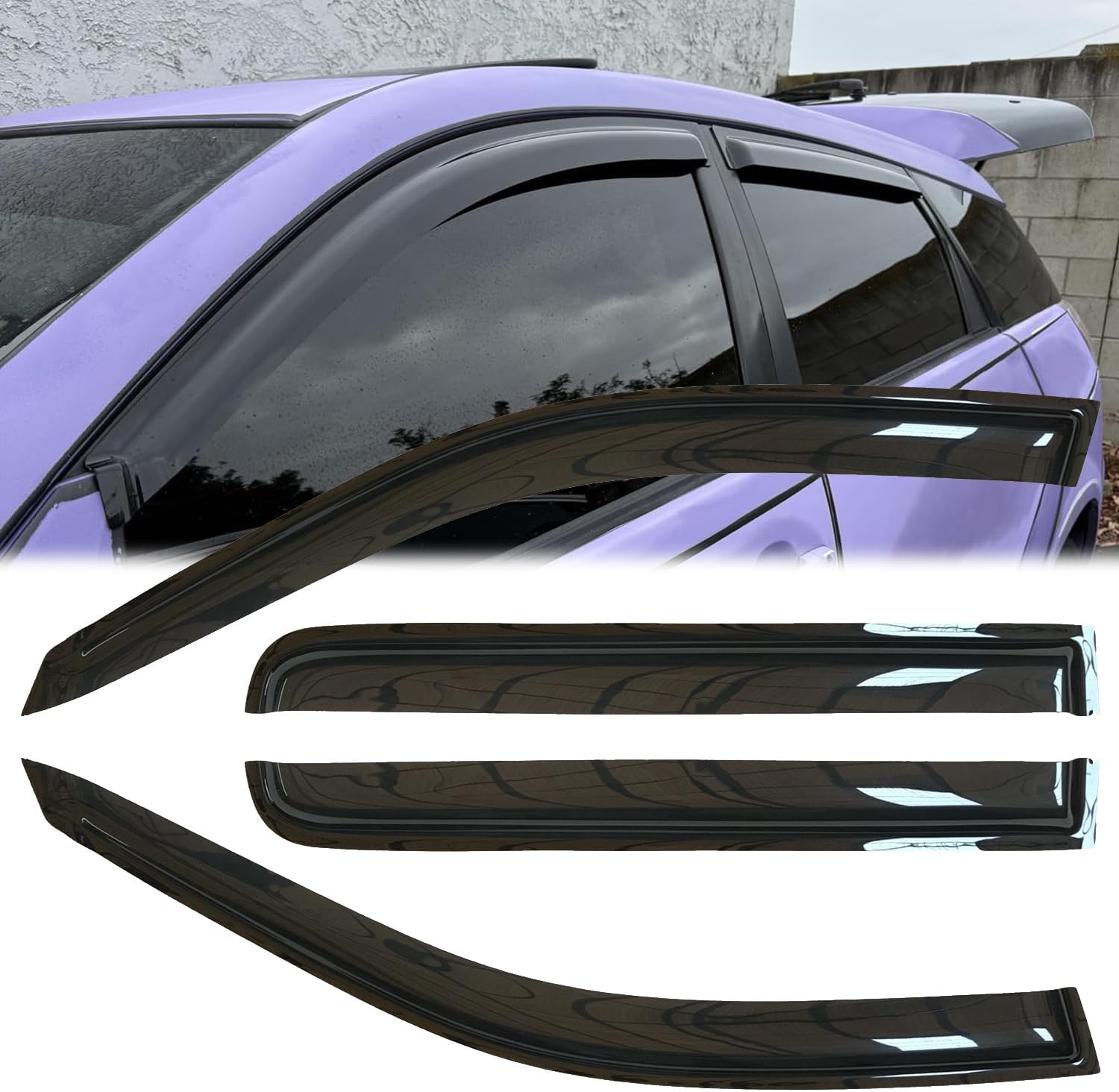 4pcs Original Shatterproof Side Window Wind Deflectors Sun Rain Guard Dark Smoke Vent Window Visors Compatible with Toyota 2003-2008 Matrix 2003-2008 Pontiac Vibe 94455