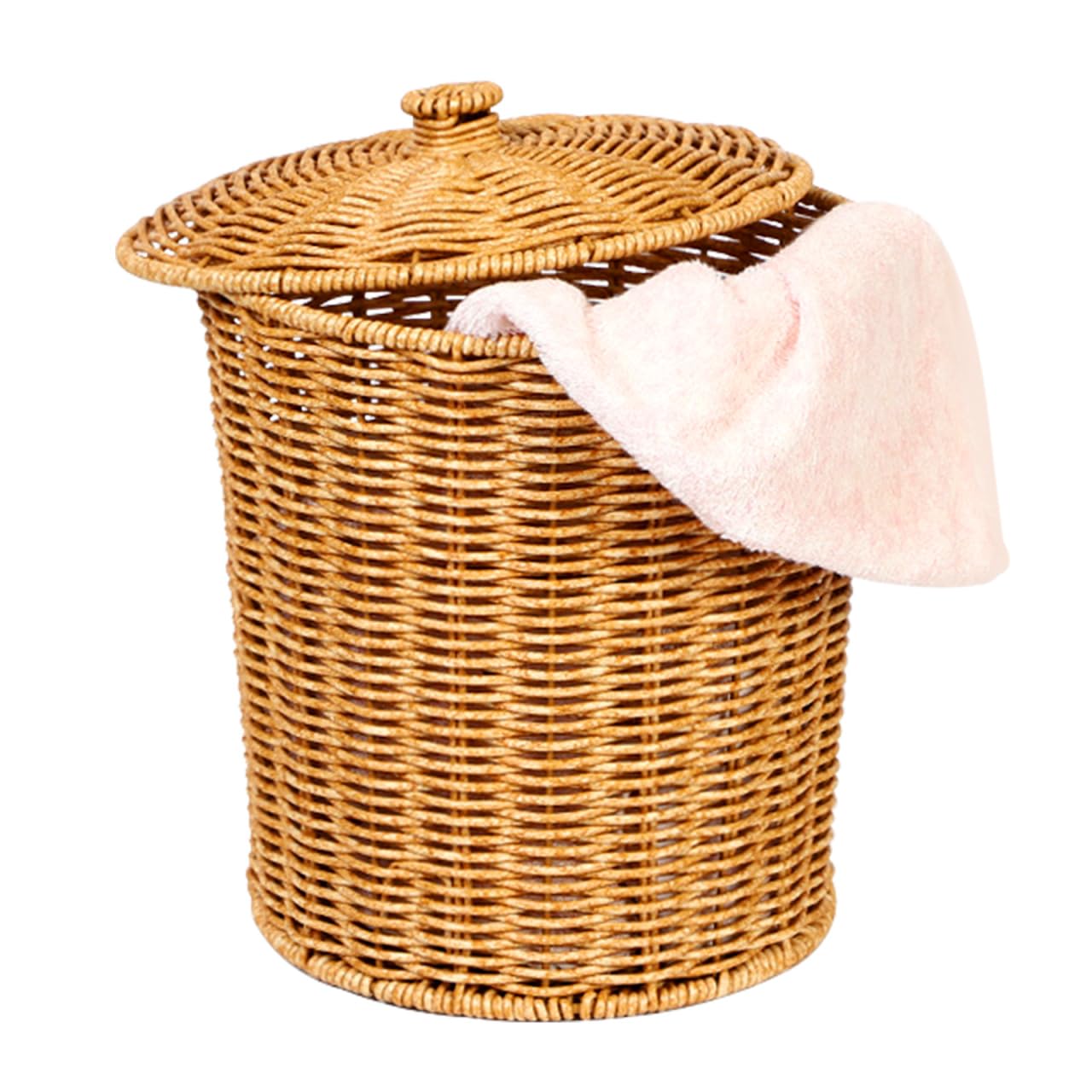 PRETYZOOM Cestino per rifiuti in rattan con coperchio portatile in vimini cestino rotondo in plastica cestino portaoggetti tessuto contenitore per soggiorno camera da letto camera da letto