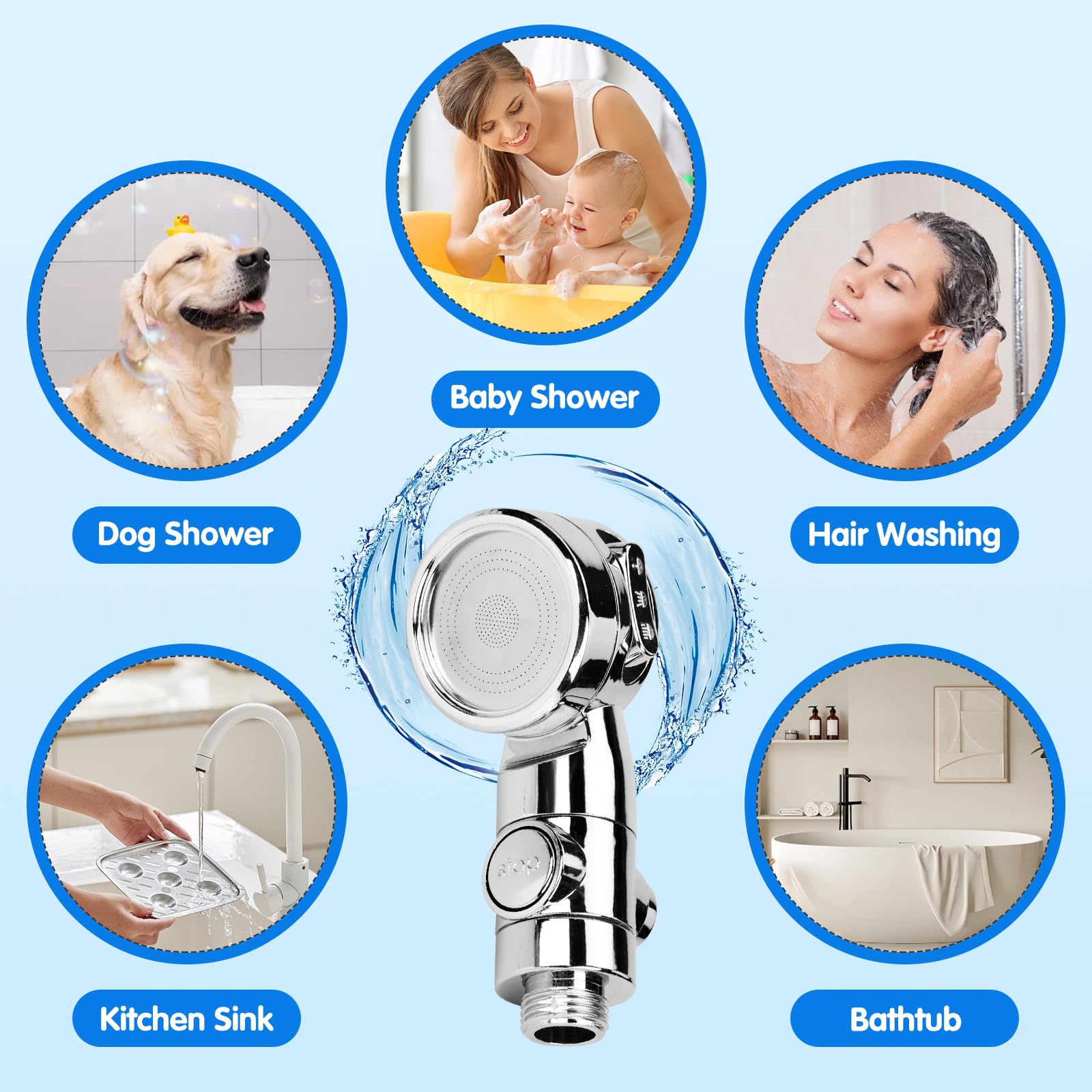 Doccetta per Lavandino Bagno con Tubo Estensibile 3M Doccino per Lavandino Cucina Doccetta Per Doccia,Doccetta per Bidet Doccino per Bidet Set Soffione Doccia con 6 Adattatore per Doccia e Bide