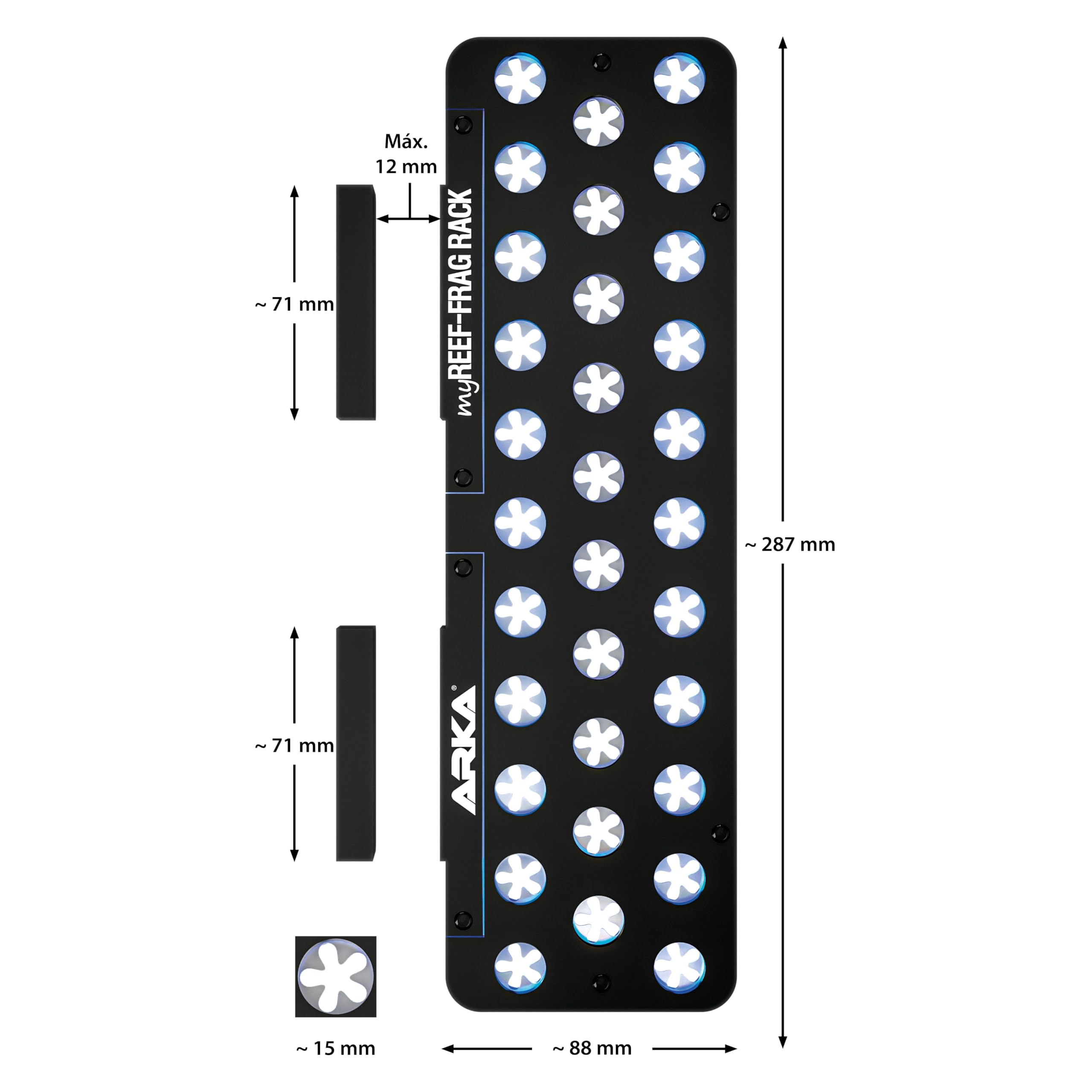 ARKA myREEF-FRAG Rack - con 32 Agujeros - Soporte esquejes de Coral con Fuertes imanes para acuarios Marinos, Incl. fusibles de Silicona, diámetro de los Agujeros Aprox. 15 mm.