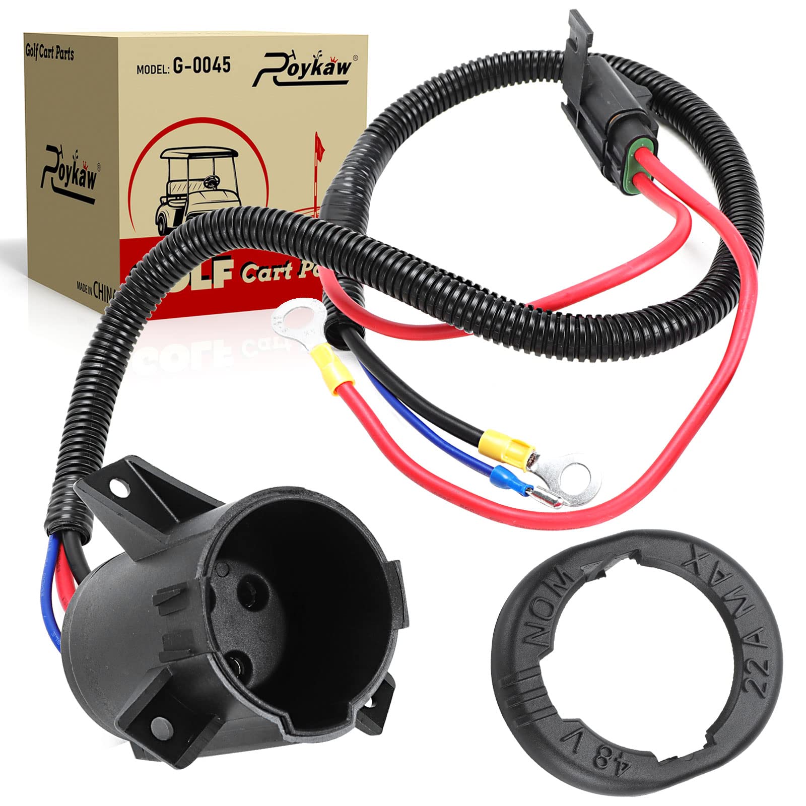 Roykaw Golf Cart 48 Volts Charger DC Receptacle with Fuse Assembly for Club Car Precedent Tempo 2014-up Electric Golf Carts, OEM#105137401