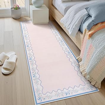Seavish Scalloped Runner Rug, 2x6 Pink Washable Runners for Hallways