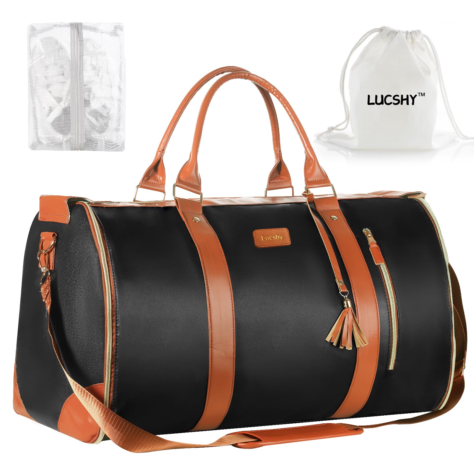 Lucshy Travel Bags Premium PU Leather Wrinkle-Free Packing Design and 7 different storage compartments perfect for Men and Women Travel (Charcoal)