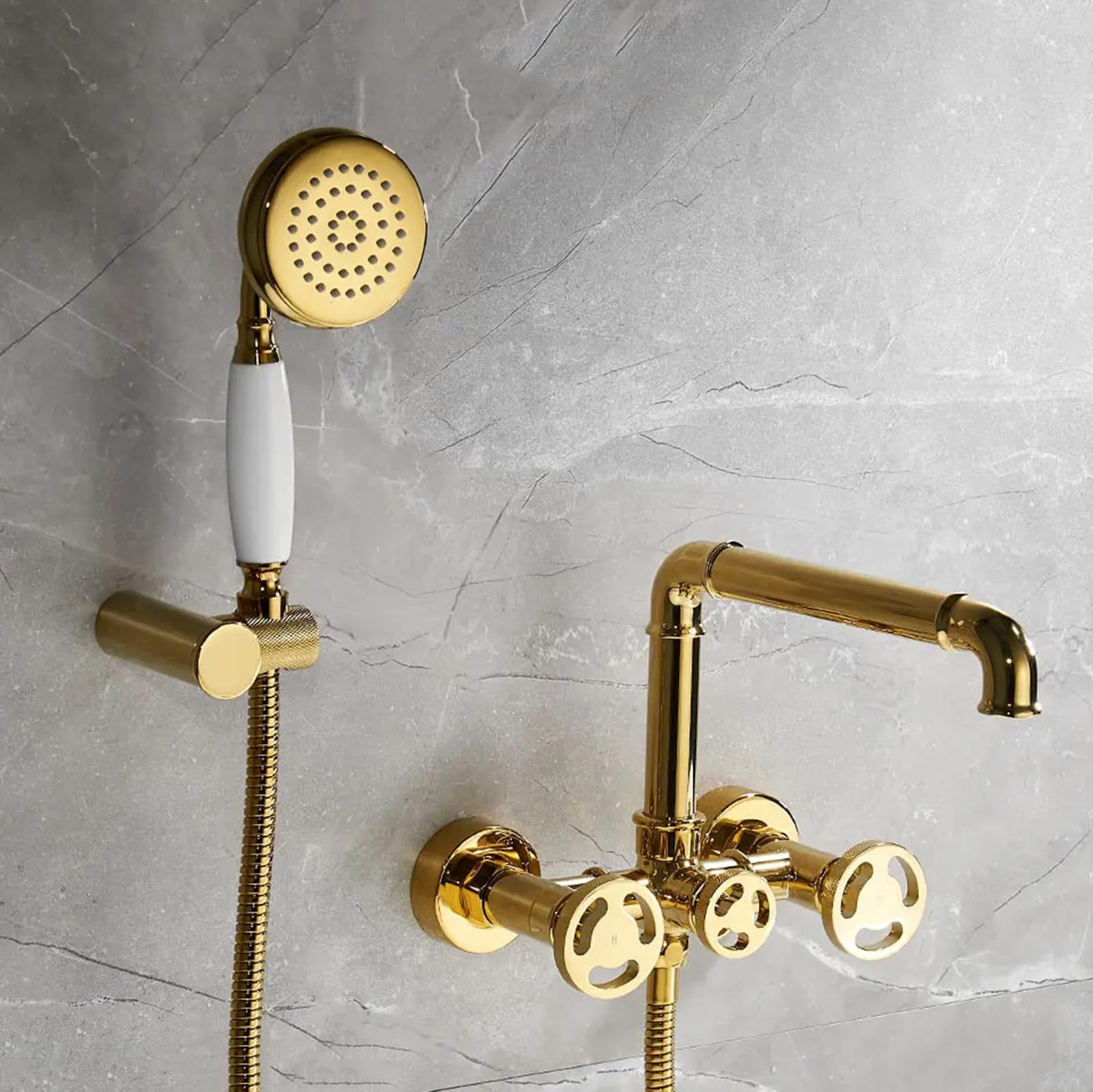 Robinet mitigeur de Bain-Douche mural chic en laiton doré pour salle de bain
