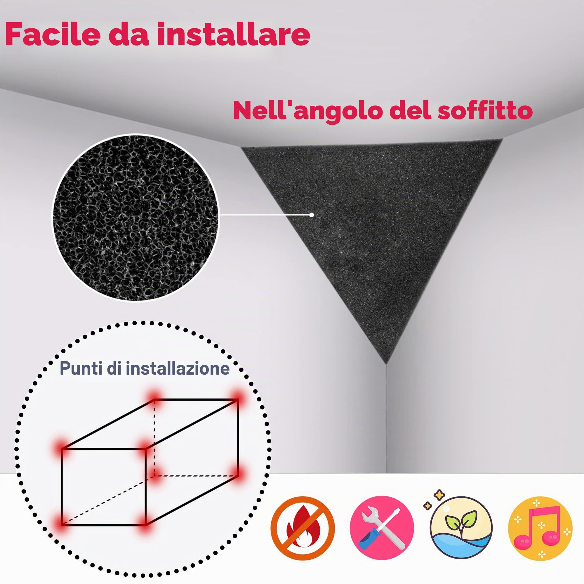 Foroomaco Confezione da 4 trappole per basso per angolo del soffitto, triangolari da 41,9 cm, profondità 30,5 cm, piramide triangolare, in schiuma acustica, per studio domestico, schiuma a prova di