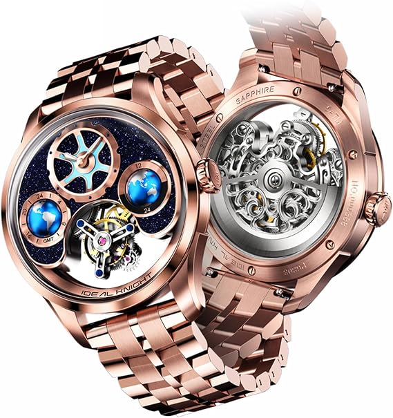 Ideal Knight Skeleton Men's Wrist Watches Self Winding Luxury Dress Automatic Mechanical Sapphire Crystal Diamond Waterproof Luminous Stainless Steel Band Watches Gift for Men