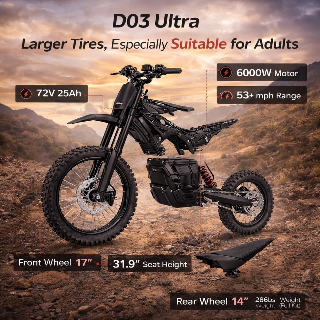 Electric Dirt Bike for Teens Adults - 3000W Motor with 48V 21AH Battery - 14"/12" Fat Tire Dual Hydraulic Brakes & Full Suspensions Electric Motorcycle for Teens Adults