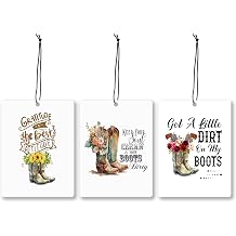 Mancheng-zi Retro Western Car Air Freshener 3Pcs, Floral Cowgirl Boots Inspirational Air Freshener Hanging for Cars Closet Drawer or Books, Western Girly Car Accessories Mirror Decor for Women