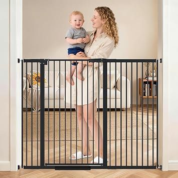 AiWMGL 40.55" Tall, 45.86-53.74 Inch Wide, 1.37" Ultra Narrow Spacing Dog Pet Baby Gate Indoor for Doorway Hallway, Pressure Mounted 46 47 48 49 50 51 52 53 Inches Wide Black