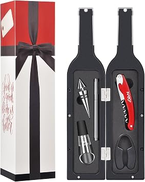 Kato Wine Opener Gift Set with Corkscrew & Accessories | Wine Accessories, Best Gift Exchange under 20, Gift Ideas, Perfect for Wine Lovers, Silver