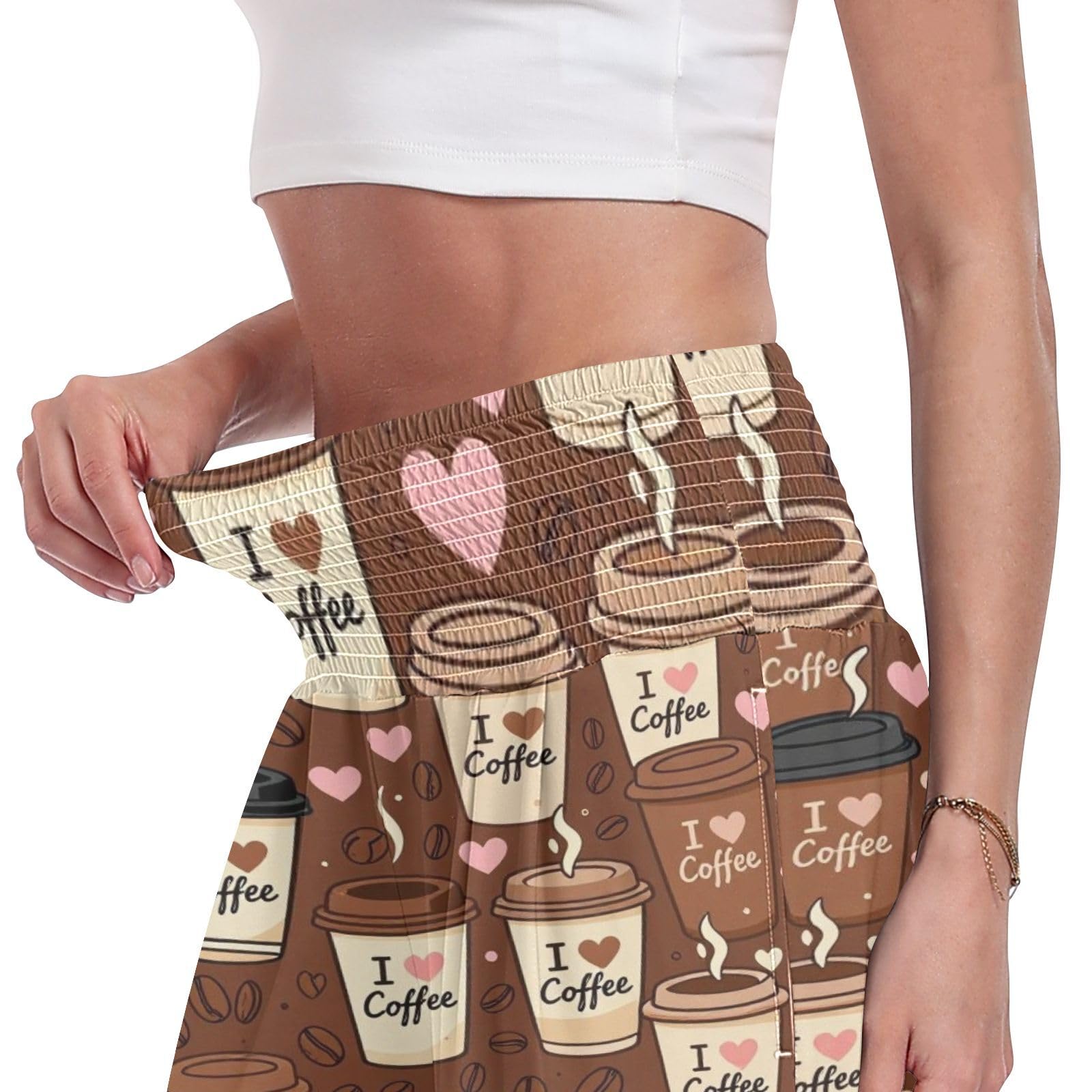 Filiżanki do kawy damskie spodnie palazzos elastyczna talia No Dig Casual Pants