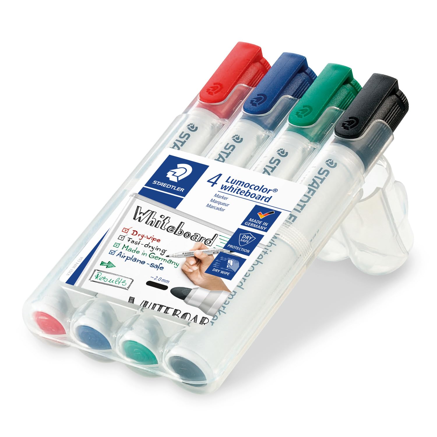 Idena 90882 - Pizarra blanca con bandeja para rotuladores, aprox. 60 x 40 cm, incl. 4 rotuladores STAEDTLER Lumocolor para pizarra blanca con punta redonda de aprox. 2 mm de ancho de trazo