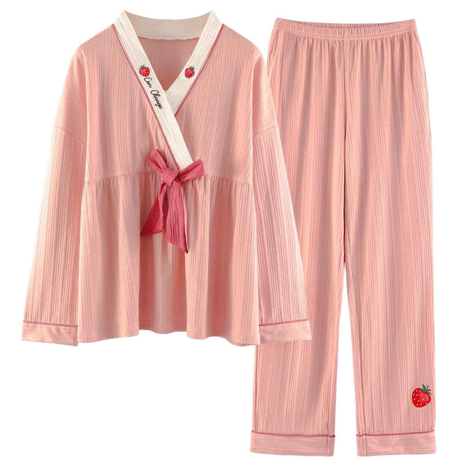 Pyjama Femme Automne Hiver vêtement de nuit rose XXL