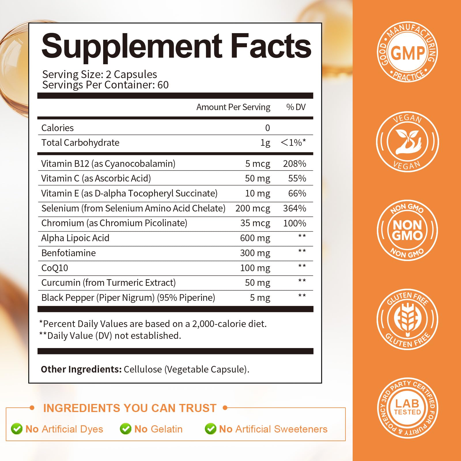 Alpha Lipoic Acid 600mg - ALA Supplement + B12 & Benfotiamine B1 - 120 Caps — Amazon image 5