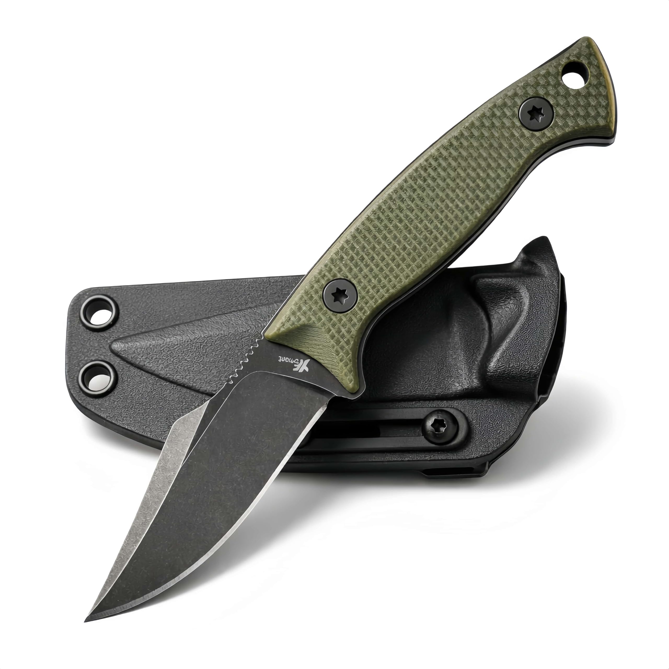Coltello da collo a lama fissa compatto da 2,4' con acciaio inossidabile D2, fodero K, clip da cintura e impugnatura G-10 di alta qualità per un trasporto confortevole (GREEN)
