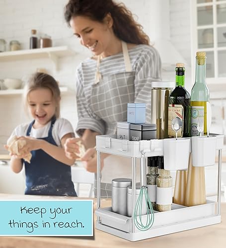 Miniatura 5 de Organizador y almacenamiento para debajo del fregadero, paquete de 2 organizadores extraíbles para fregadero, estantes de almacenamiento,