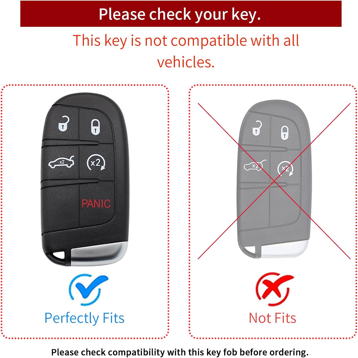 Key Fob Cover for 2014-2022 Grand Cherokee Compass Durango(D-red)