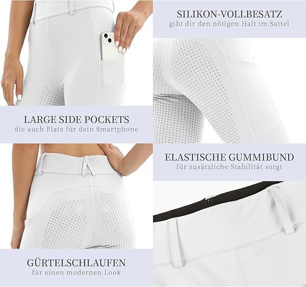 Legging d'équitation pour femme avec poche pour téléphone portable, taille haute, stretch, avec passants de ceinture - 5
