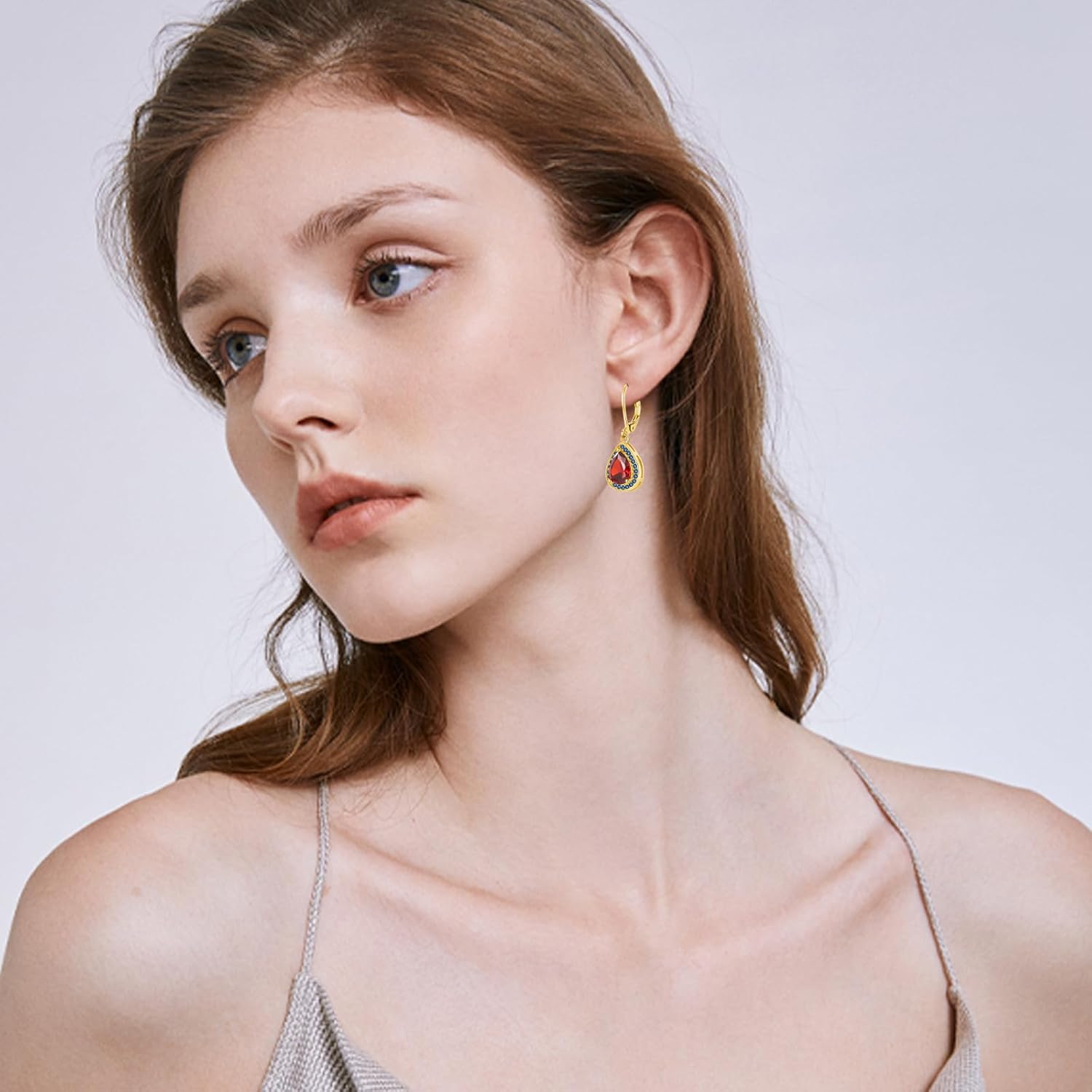 Leverback Dangle Earrings for Women Trendy Multicolor Pear Cubic Zircon Earrings Birthstone Teardrop Drop Earrings Jewelry Gifts for Everyday Party Wedding 14K White Gold | 24K Gold Plated - Image 2