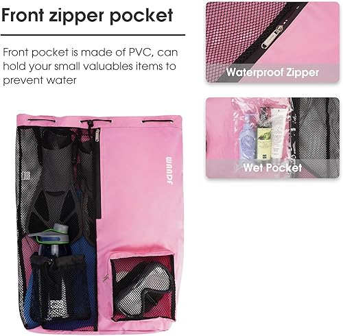 Vista 36 de WANDF Mochila de malla con cordón y bolsillo húmedo para natación, gimnasio y equipo de entrenamiento Negro
