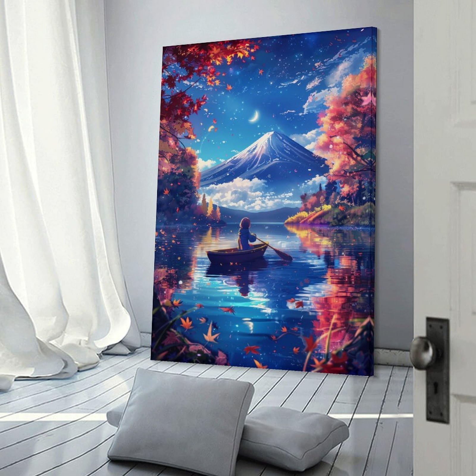 Junmoney Cherry Blossom Fuji Mount Canvas Wall Decor 20x30inch(50x75cm), for Study, Office Or Focused Interiors, Wall Art That Adds Style to Work Areas