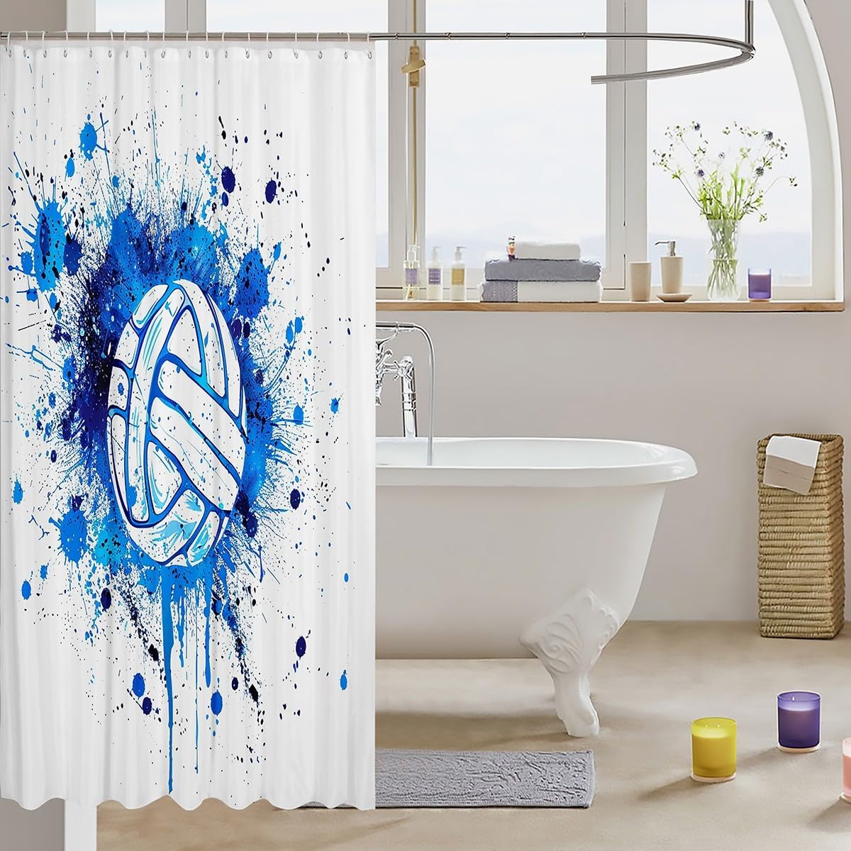 Castle Fairy Volleyball Waterproof Shower Curtains Luxury Heavy Fabric Bathroom Shower Curtain Sports Games Hotel Home Dorm Bathtubs Decor Shower Curtain Machine Washable Grommet Curtain 72 x 84 Inch