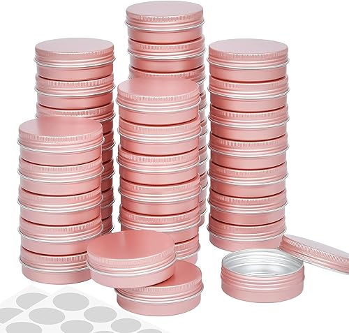 36 latas de 2 onzas con tapas, recipientes de aluminio de oro rosa con etiquetas blancas, latas pequeñas vacías de almacenamiento de latas para