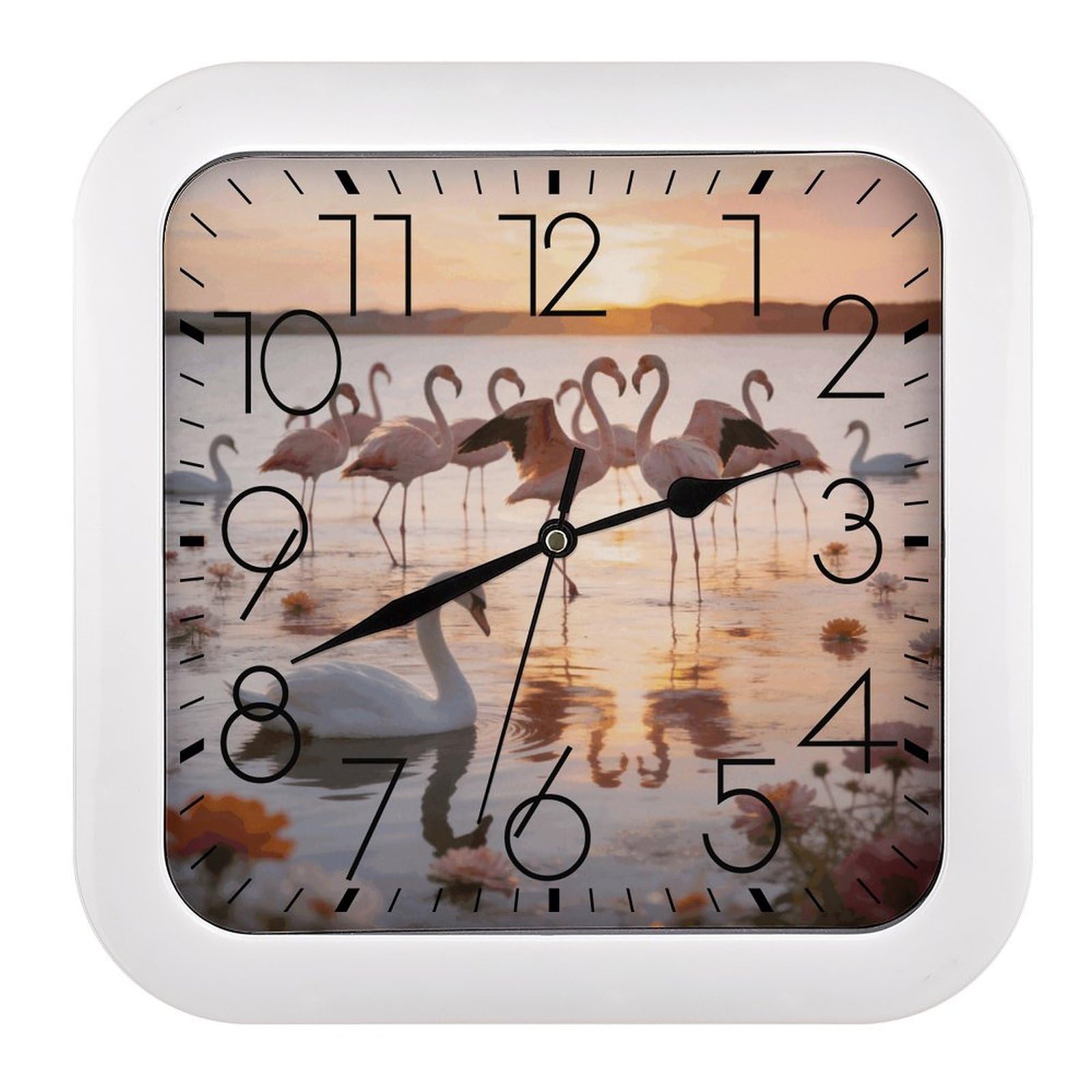 Fodpand Style Flamingos Wall Clock,Battery Operated Modern Retro Rounded Square Clock Clock For Bedroom Living Room Office Home Gym Porch Decor Indoor Outdoor 10.2 * 10.2In