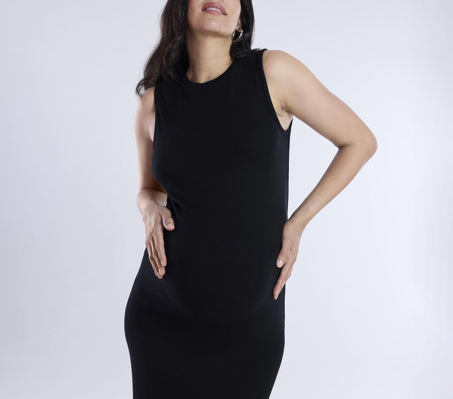 Motherhood Maternity Women's Sleeveless Crew Neck Rib Knit Midi Pregnancy Bodycon Dress