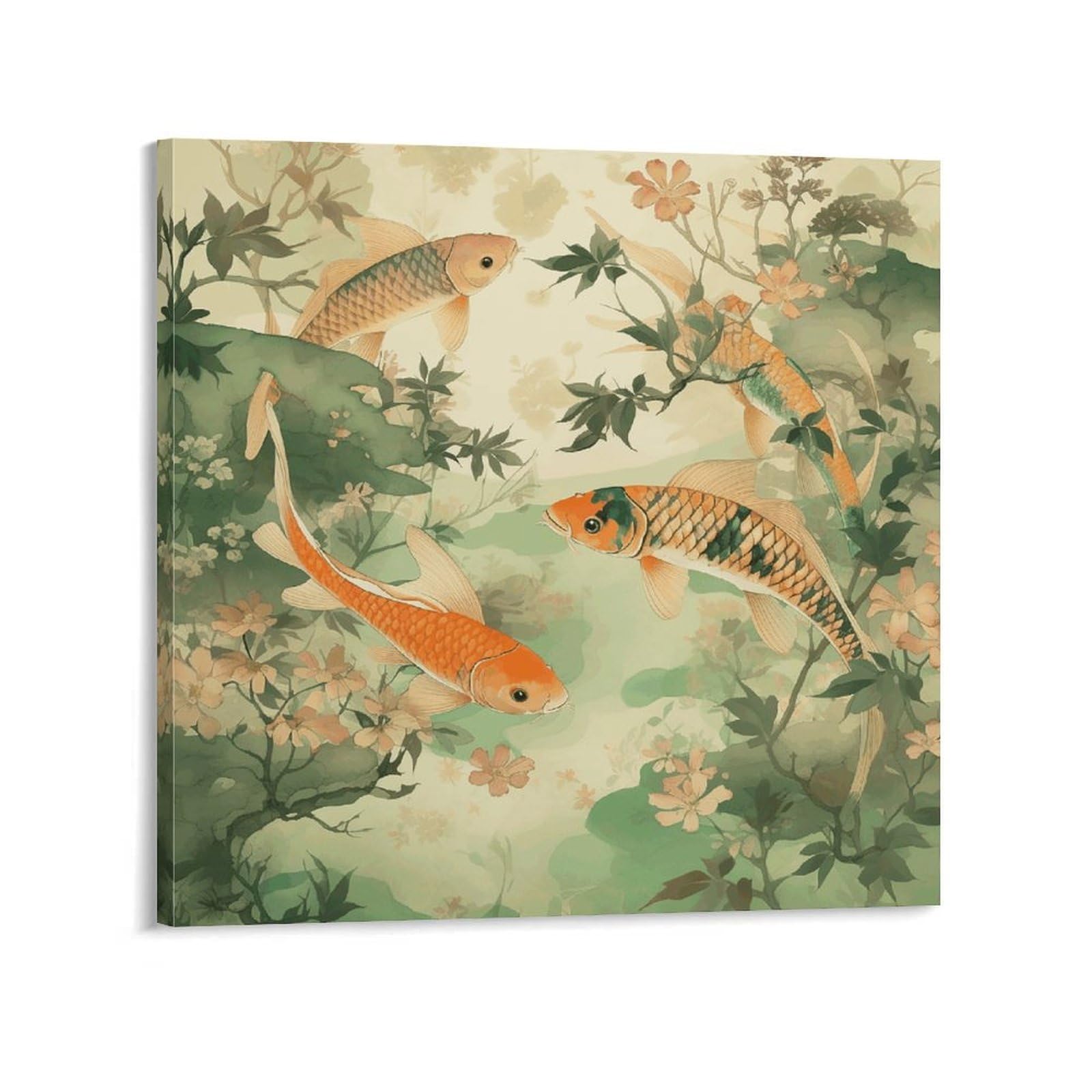 KLOPH Chinese Fish Pattern Canvas Wall Art for Living Room 08x8inch Modern Artwork Painting for Bathroom Hanging Canvas Prints Aesthetic Wallart for Bedroom Kitchen Office Wall Decor